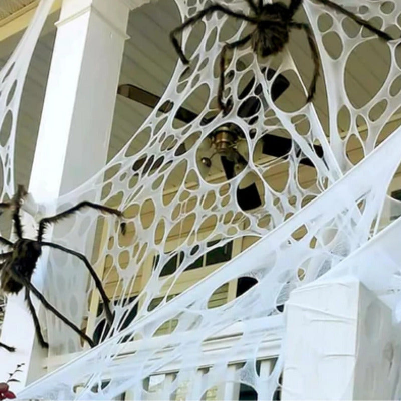 Tela De Araña Gigante Para Halloween Blanca Con Hoyos (5mts)