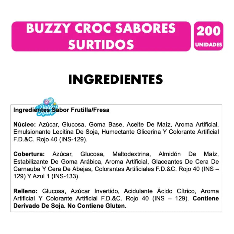 Chicles Croc Sabores Surtidos Con Centro Líquido Buzzy 200un