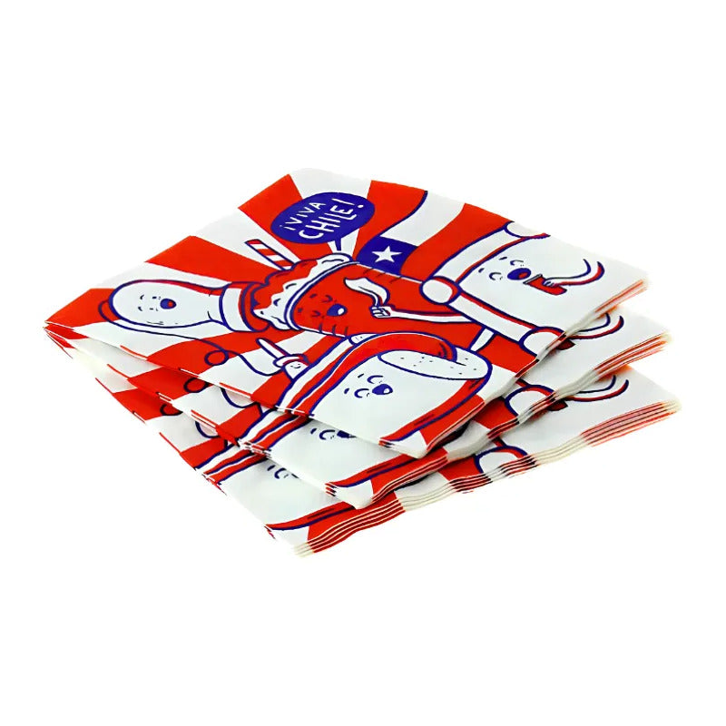 Servilletas Con Diseño Fiestas Patrias Dieciocheras (10 Uni) Blanco Azul Y Rojo
