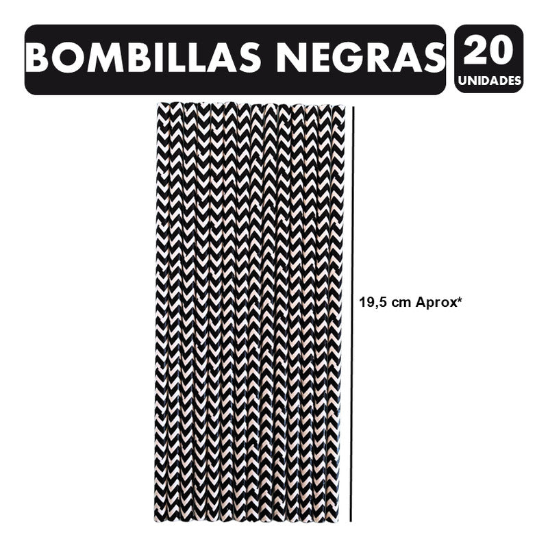 Pack Cumpleaños Negro-blanco -adornos Accesorios Decoración