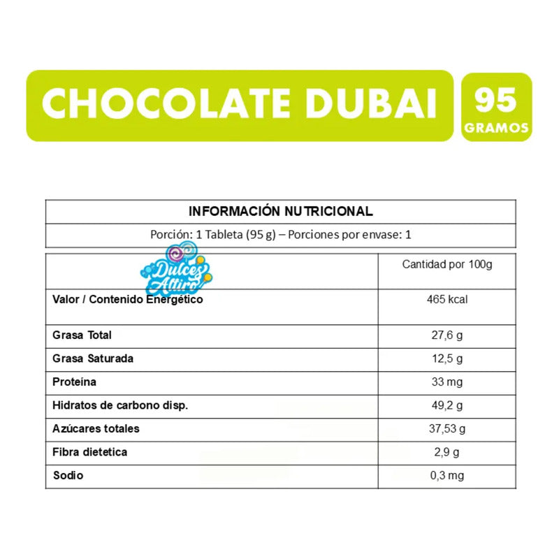 Chocolate Dubái - Barra De Chocolate Viral De Pistacho (95g)