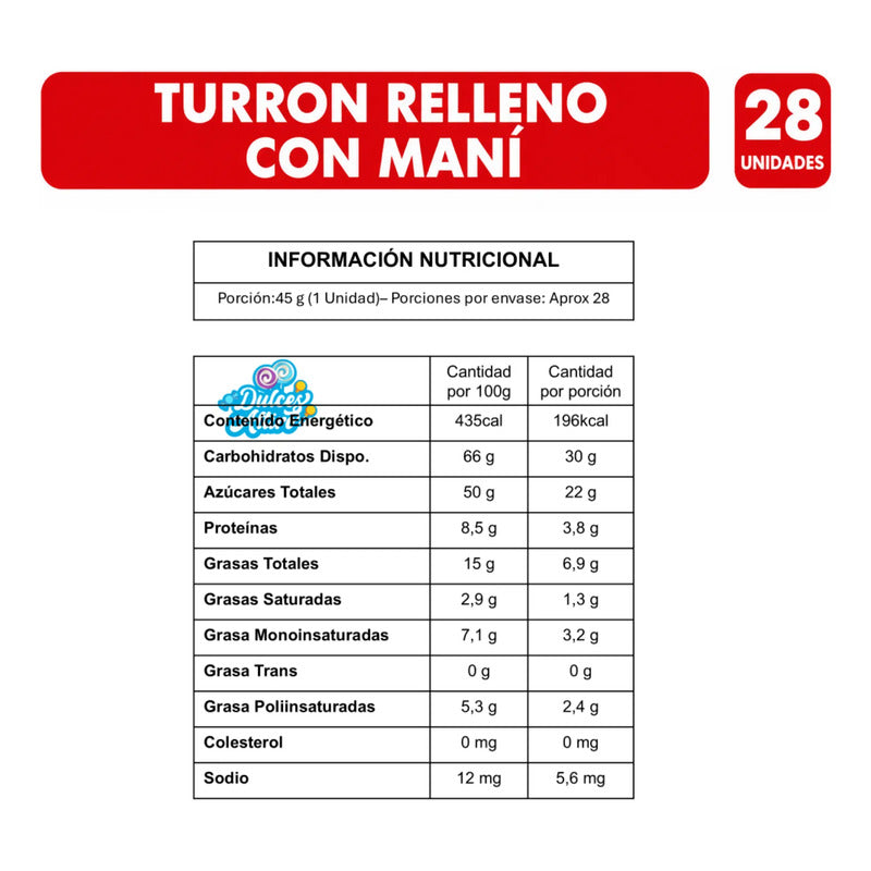 Turrón De Maní Dos En Uno - Caja Con 28 Unidades