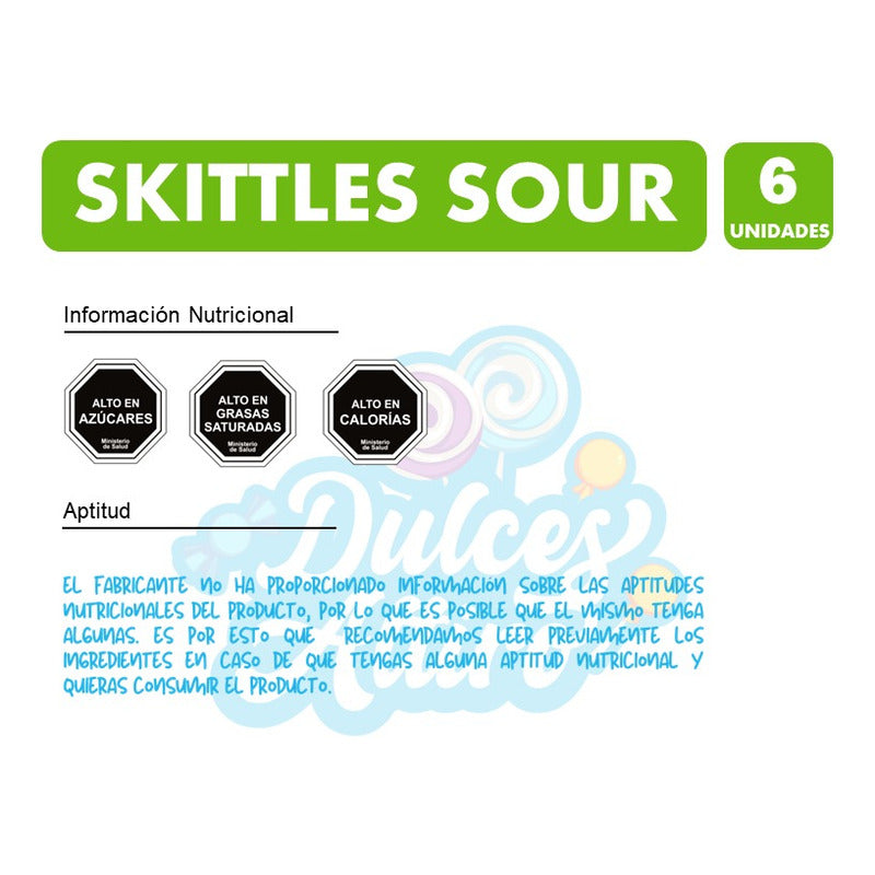 Dulces Skittles Sour, Sabores Surtidos (pack De 6 Unidades).