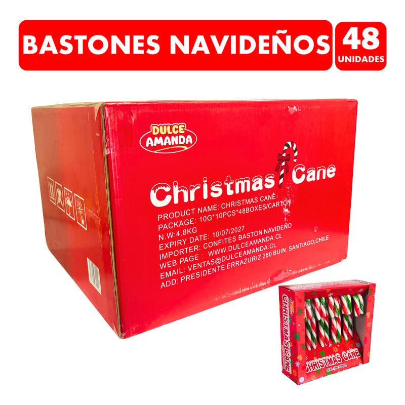 Bastones Dulces Navideños Por Mayor - Caja Con 48 Unidades