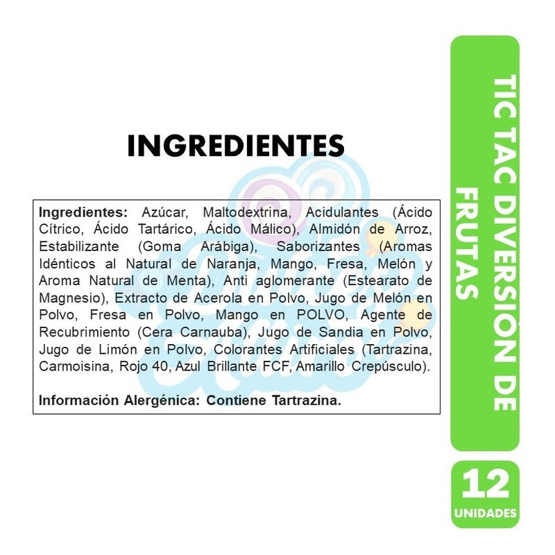 Tic Tac Diversión De Frutas De Colores (caja Con 12 Uni)