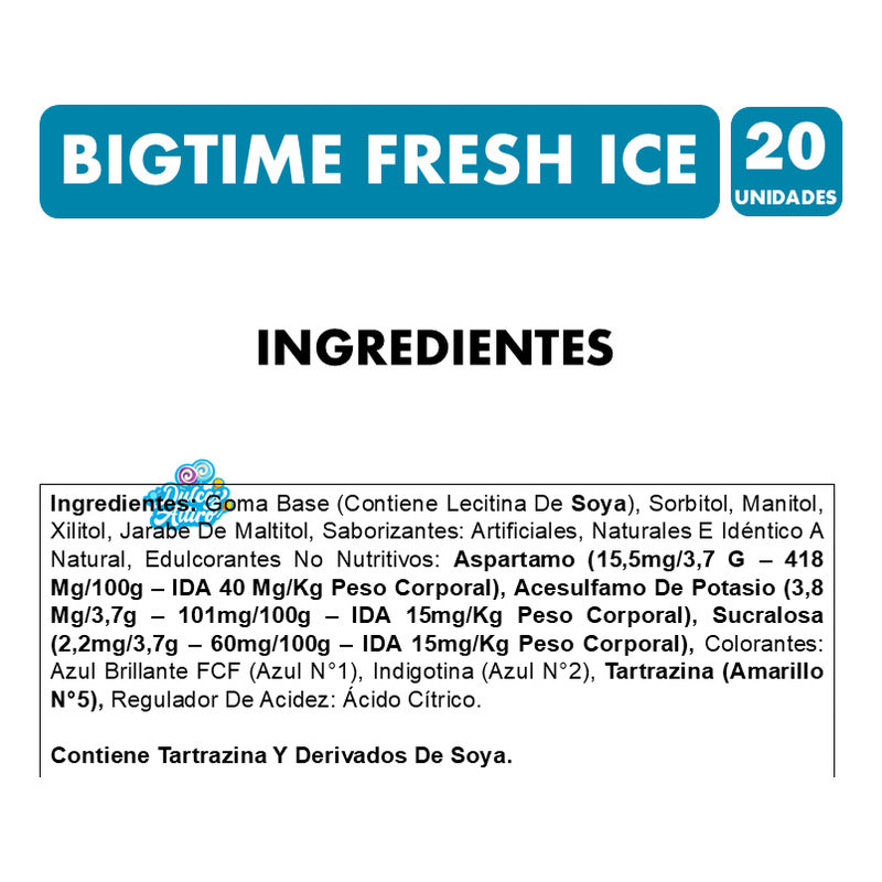 Chicle Bigtime Fresh Ice Sin Azúcar (caja Con 20 Unidades)