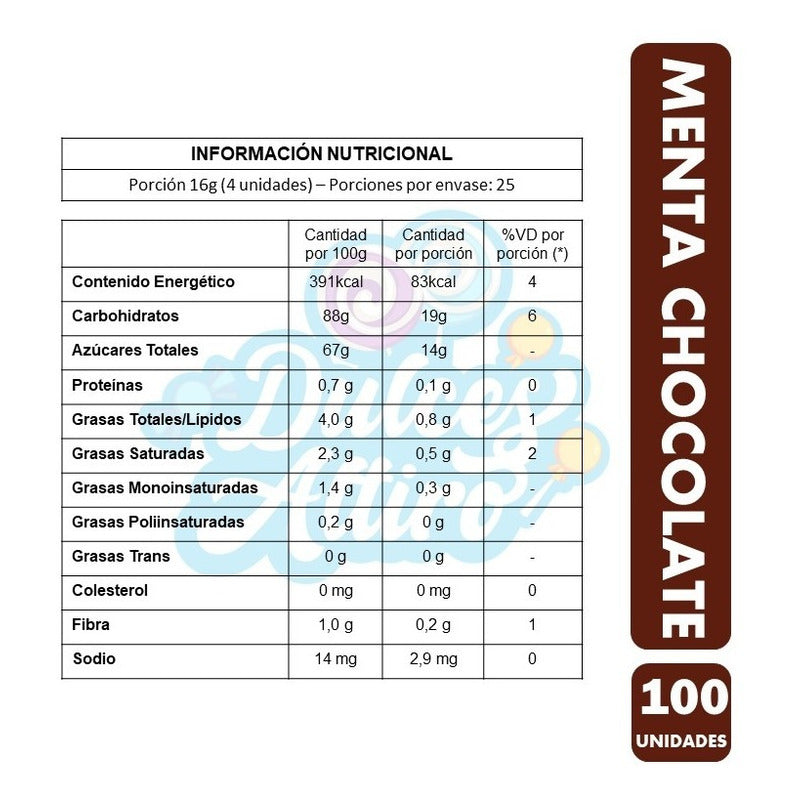 Caramelo Arcor Menta Chocolate (bolsa De 100 Unidades)