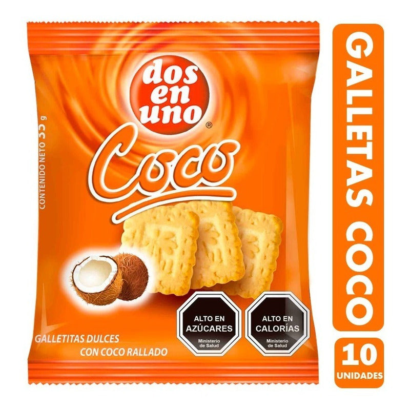 Galletas Colación, Sabor Coco - Pack De 10 Unidades De 35gr.