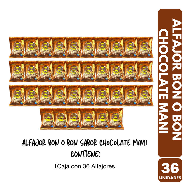 Alfajor Bon O Bon Chocolate Maní (caja Con 36 Alfajores)