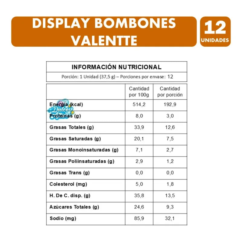 Bombones De Chocolate Valentte - Display Con 12 Paquetes
