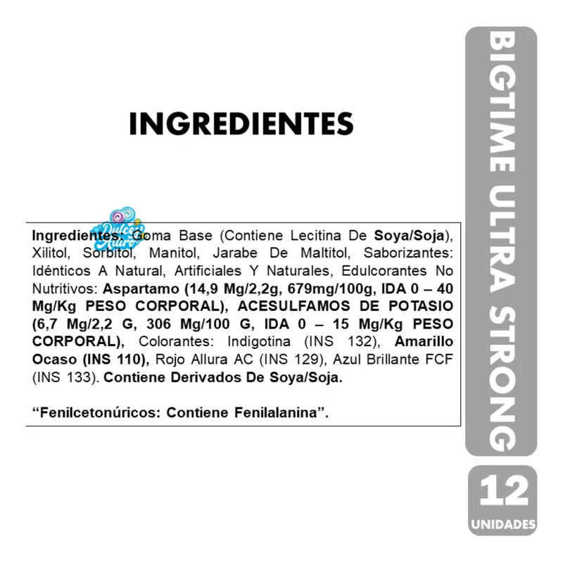 Chicle Bigtime Ultra Strong Menta, Mentol Y Eucaliptus (12u)