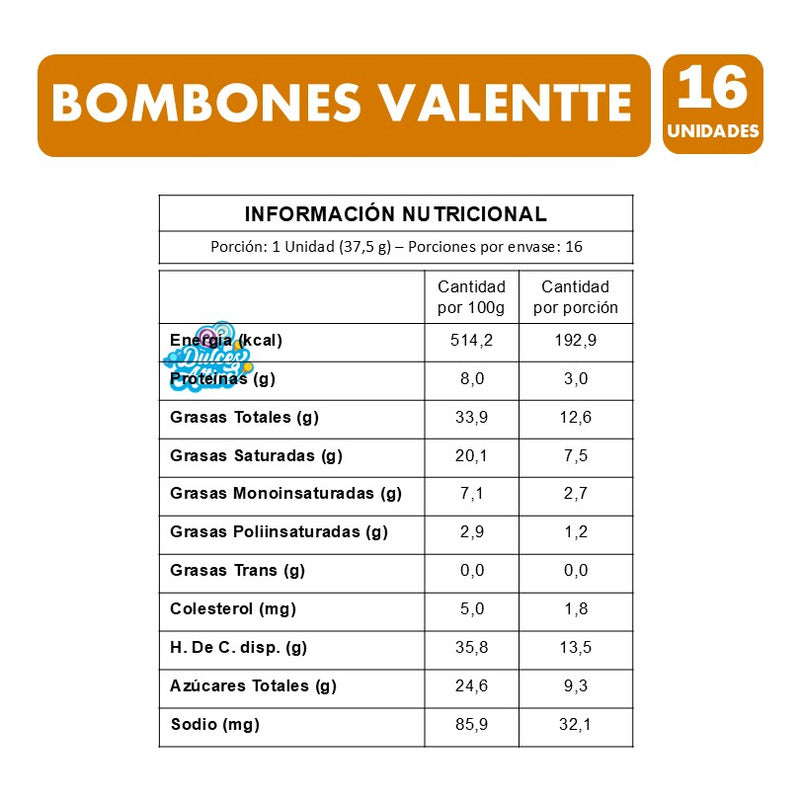Bombones Valentte - Display 16 Paquetes De 3 Bombones