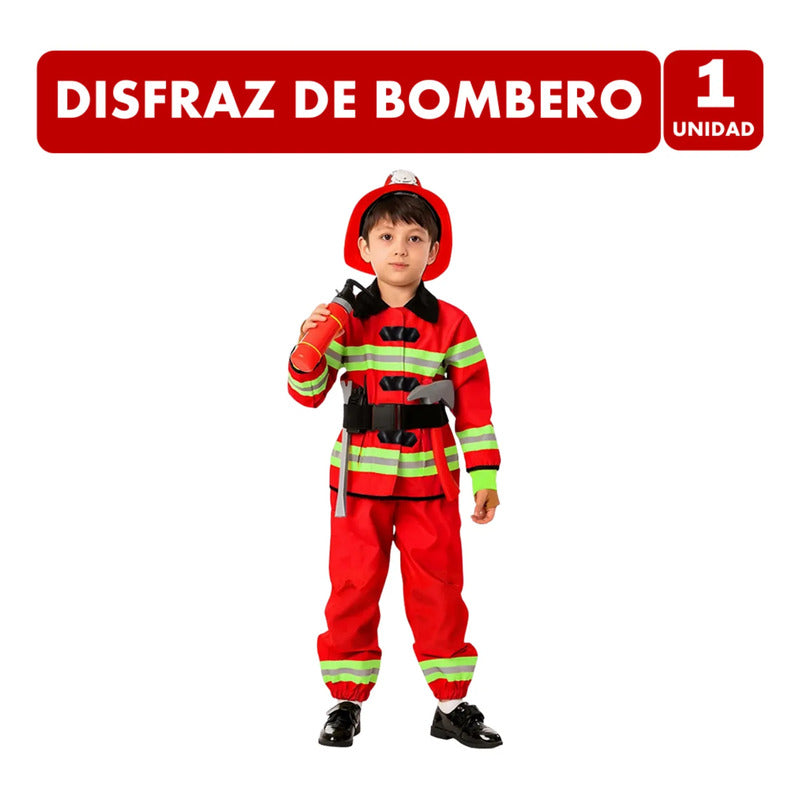 Traje Disfraz De Bombero Infantil Color Rojo (talla 7-9) Rojo 7-9