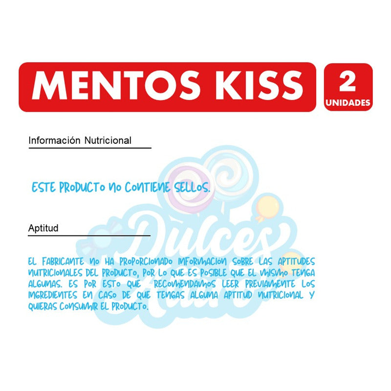 Mentos Kiss, Sabor Fresa - Sin Azúcar (pack De 2 Unidades).
