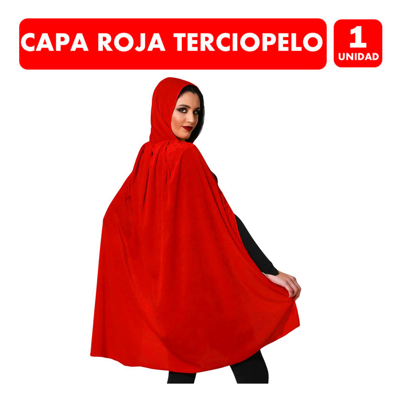 Capa Terciopelo Roja Unisex Especial Halloween 140cm Rojo Estándar