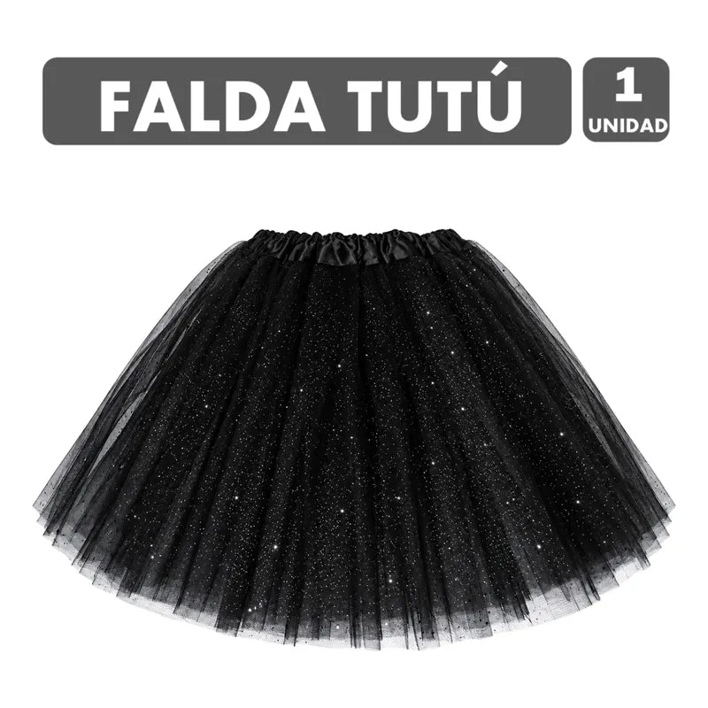 Falda Tutú Negra Con Brillos Especial Para Disfraces Adulto Negro Brillos S-m