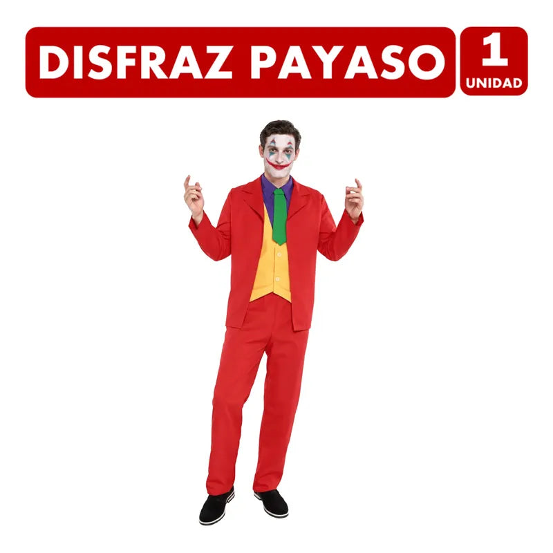 Disfraz Payaso Loco Traje Rojo Adulto Talla S Halloween Rojo S