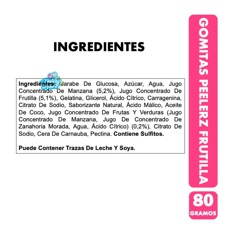 Gomitas Virales Peelerz Sabor Frutilla Pelables Sin Gluten