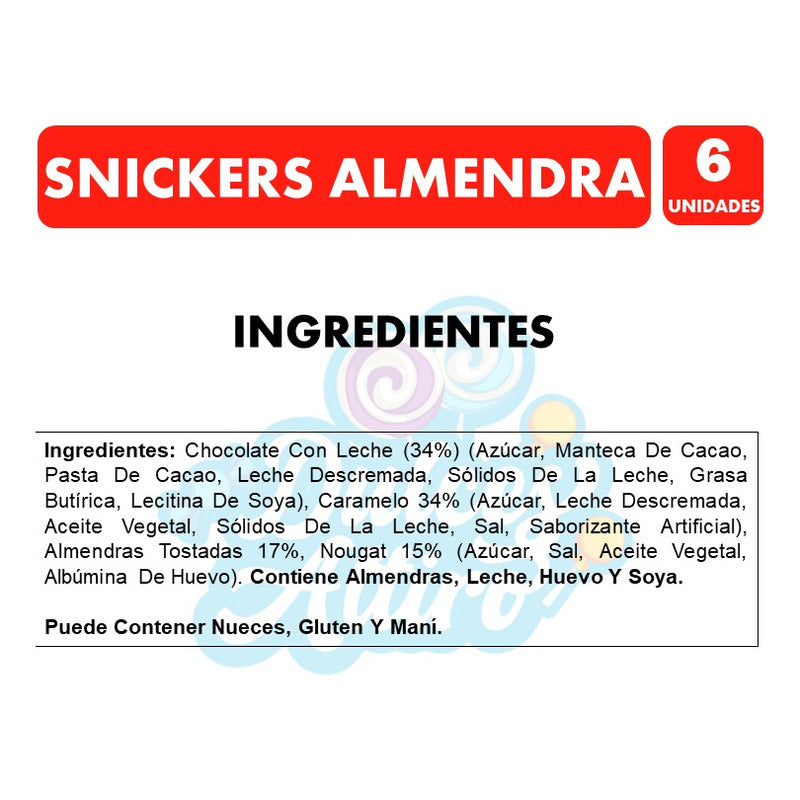 Chocolate Snickers Sabor Almendra (pack Con 6 Unidades)
