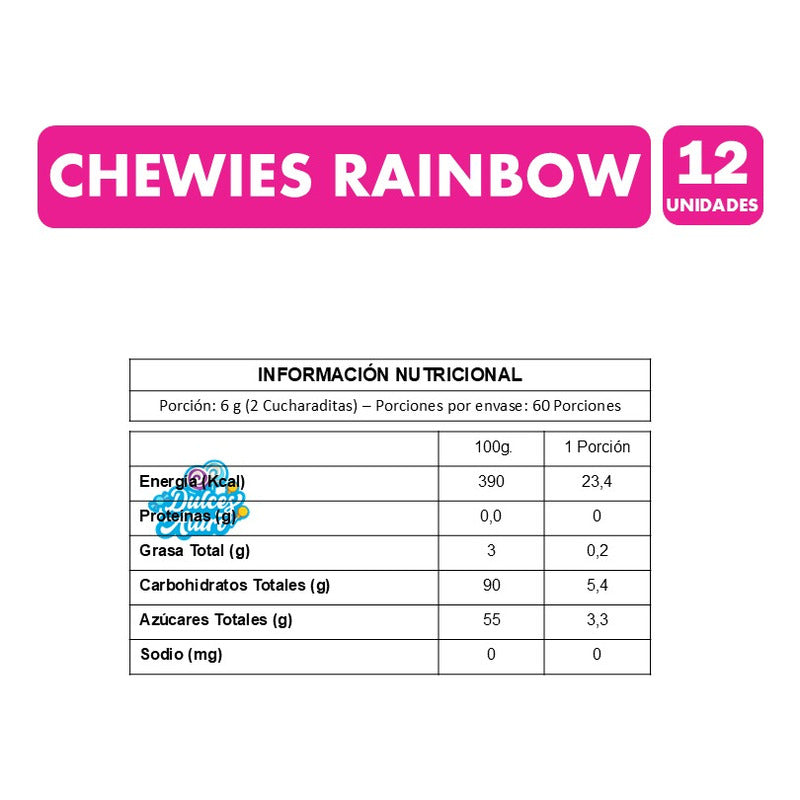 Chewies Rainbow - Masticables Sabores Frutales (12 Tubos)