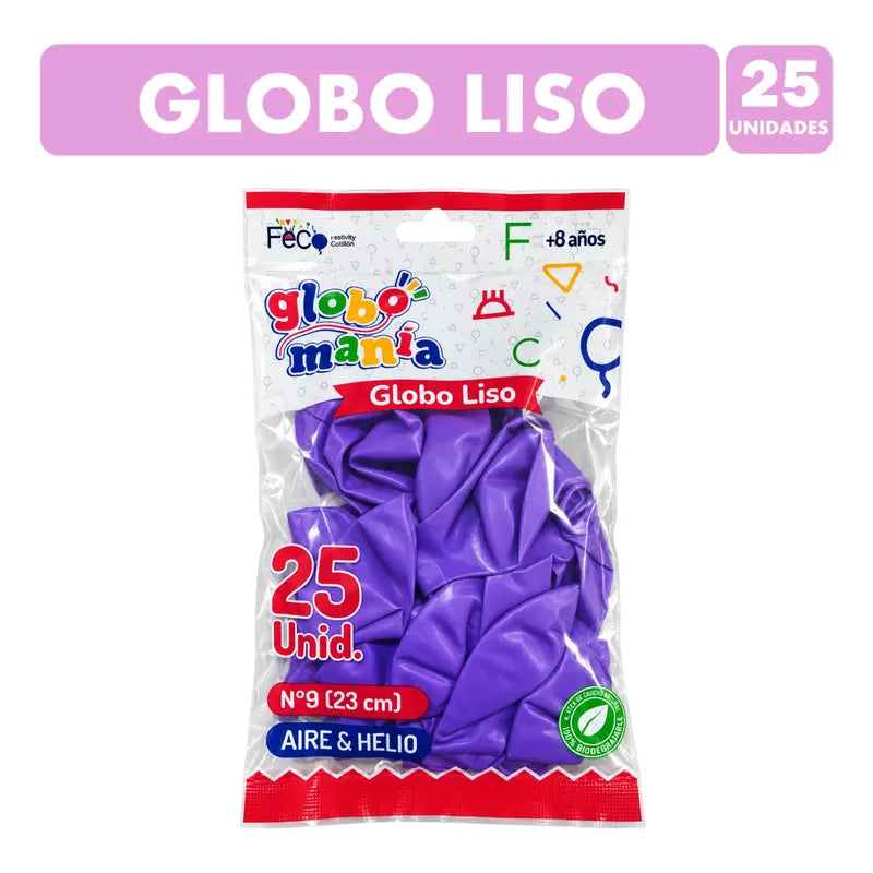 Globo Liso Látex 23cm -  Decoración Cumpleaños (25 Unidades) Lila