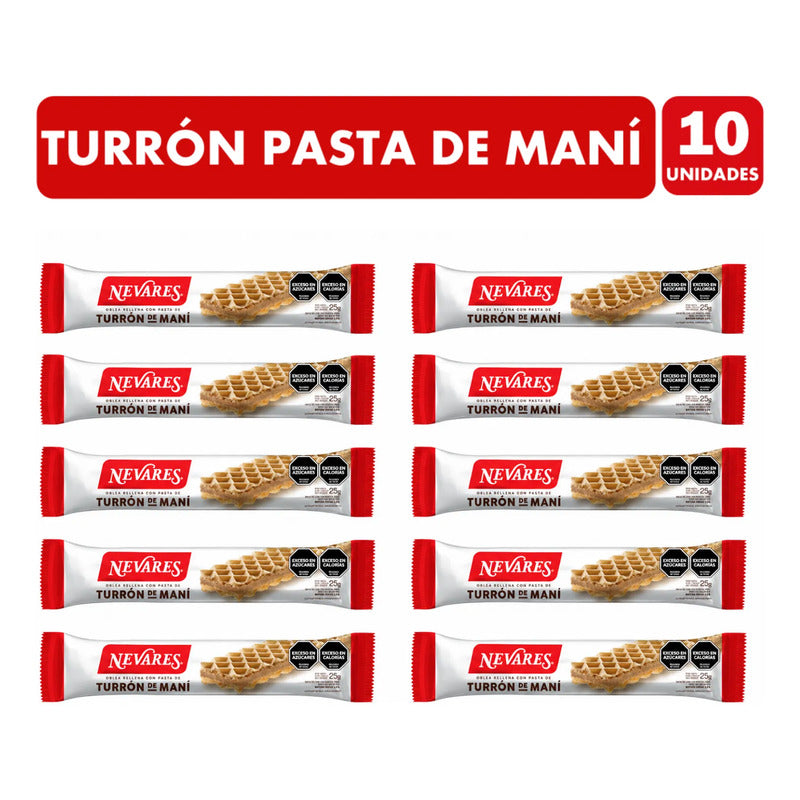 Turrón Nevares Sabor Pasta De Maní - Pack Con 10 Unidades