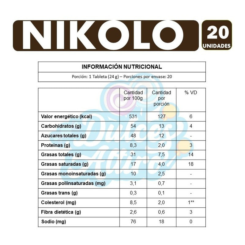 Nikolo - Barras De Chocolate Con Maní De Arcor(caja Con 20u)