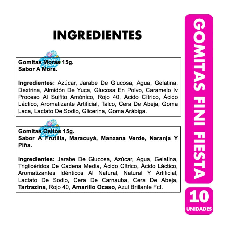 Gomitas Fini Fiesta Surtidas Para Cumpleaños (contiene 10un)