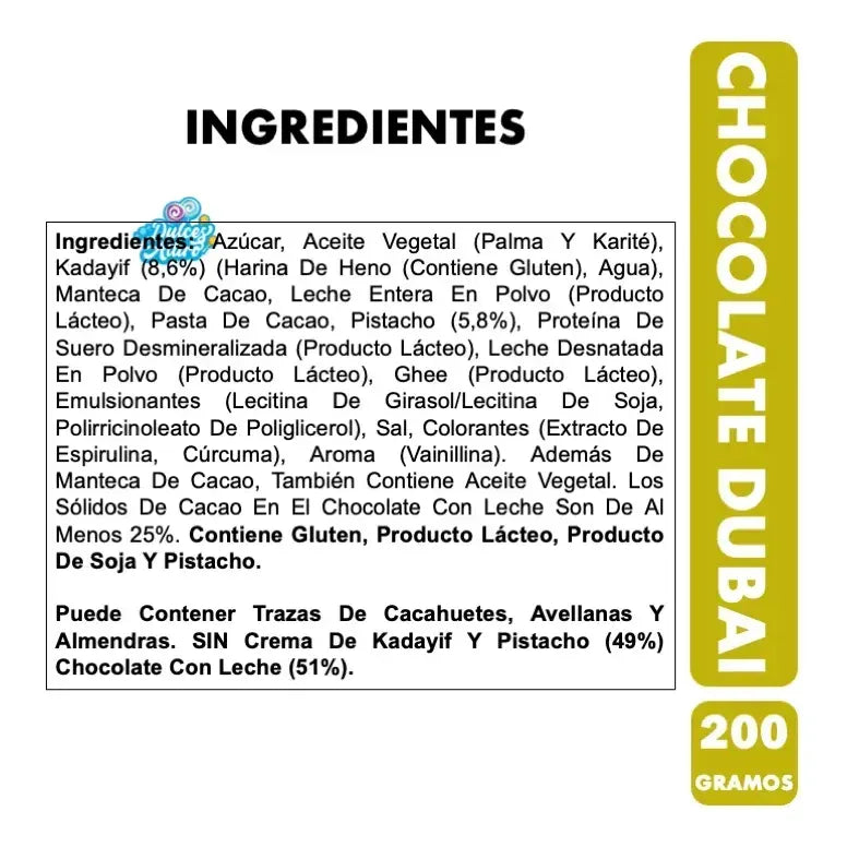 Chocolate Dubai Con Pistacho Y Kadayif Barra 200 Gramos