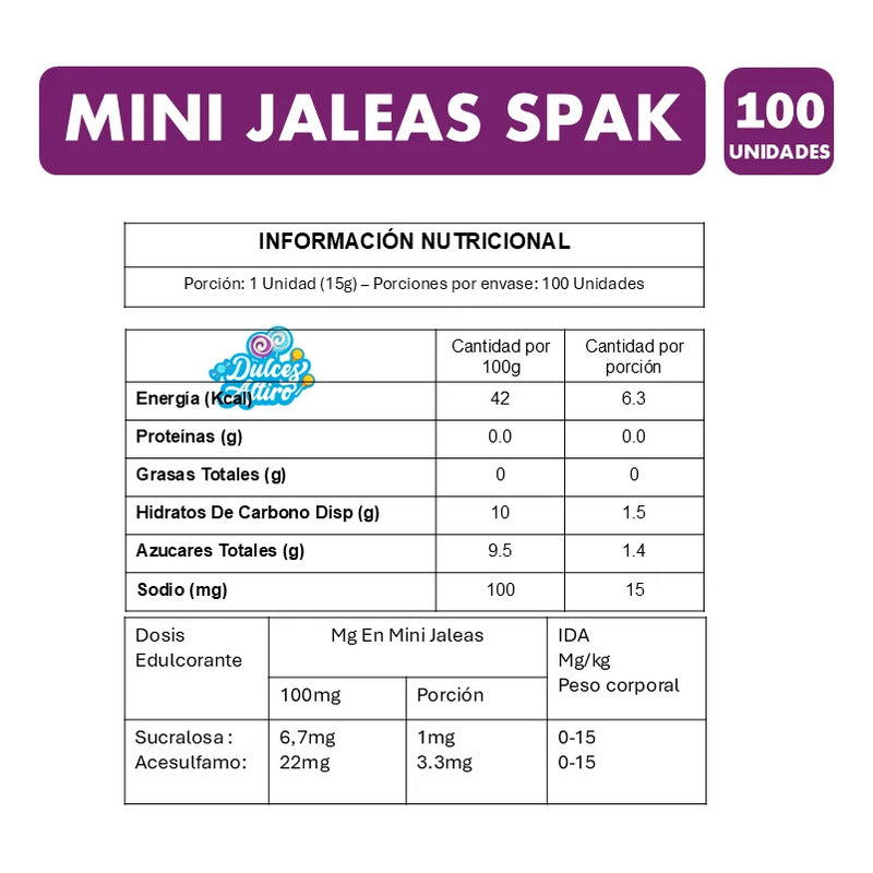 Mini Jaleas Sabores Frutales De Spak - Pote Con 100 Unidades