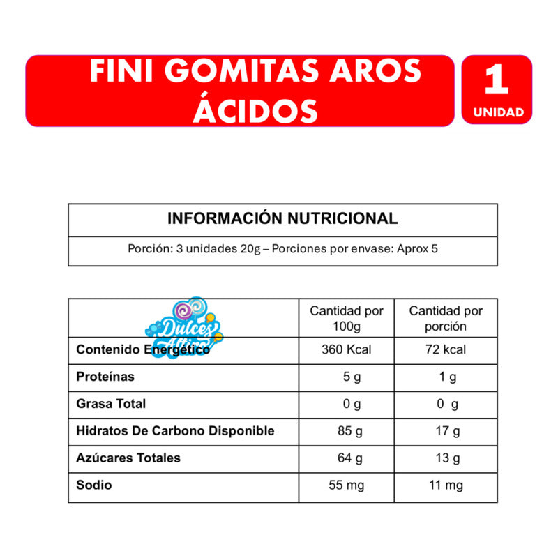 Aros Ácidos De Fini Gomitas Sabor Frutilla Acida(individual)
