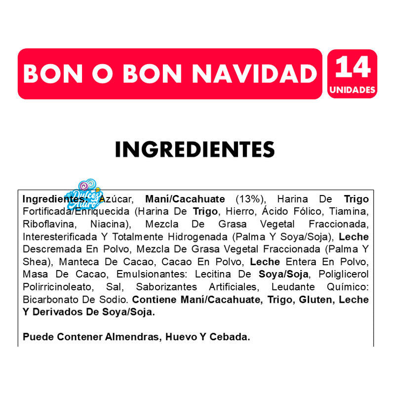 Bon O Bon Chocolate De Leche - Caja Navideña Con 14 Unidades