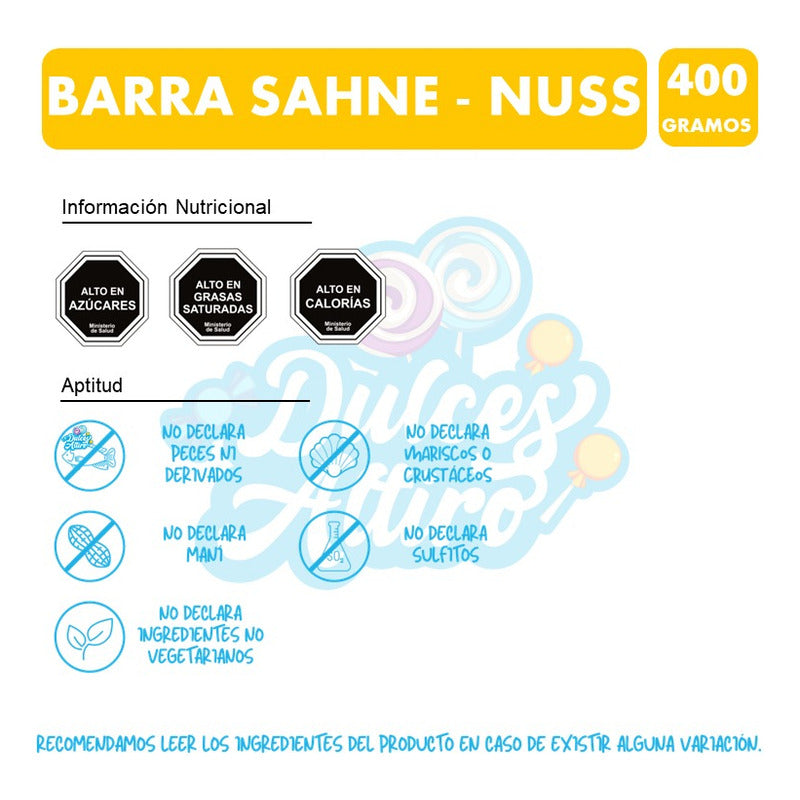 Chocolate Gigante Sahne Nuss - Especial Regalo (barra 400gr)