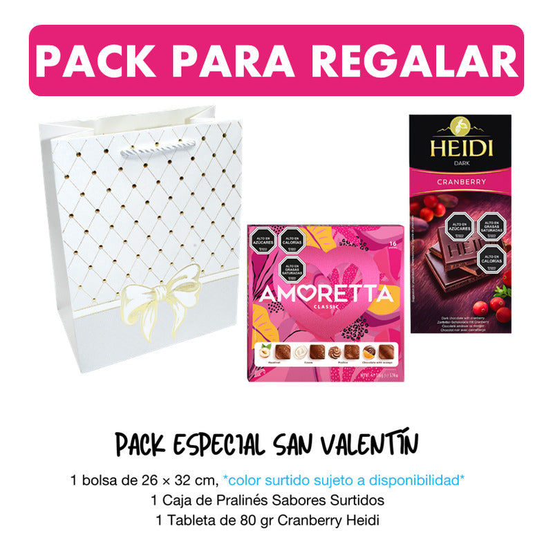 Pack Pralinés Amoretta Classic + Chocolate Heidi + Bolsa