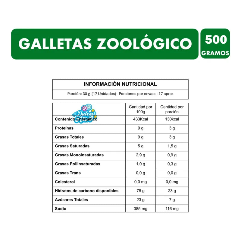 Galletas Zoológico Sayon Dulces Figuras Animales Bolsa 500g
