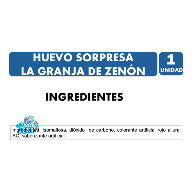 Huevo Sorpresa La Granja De Zenón Con Caramelo Sin Azúcar