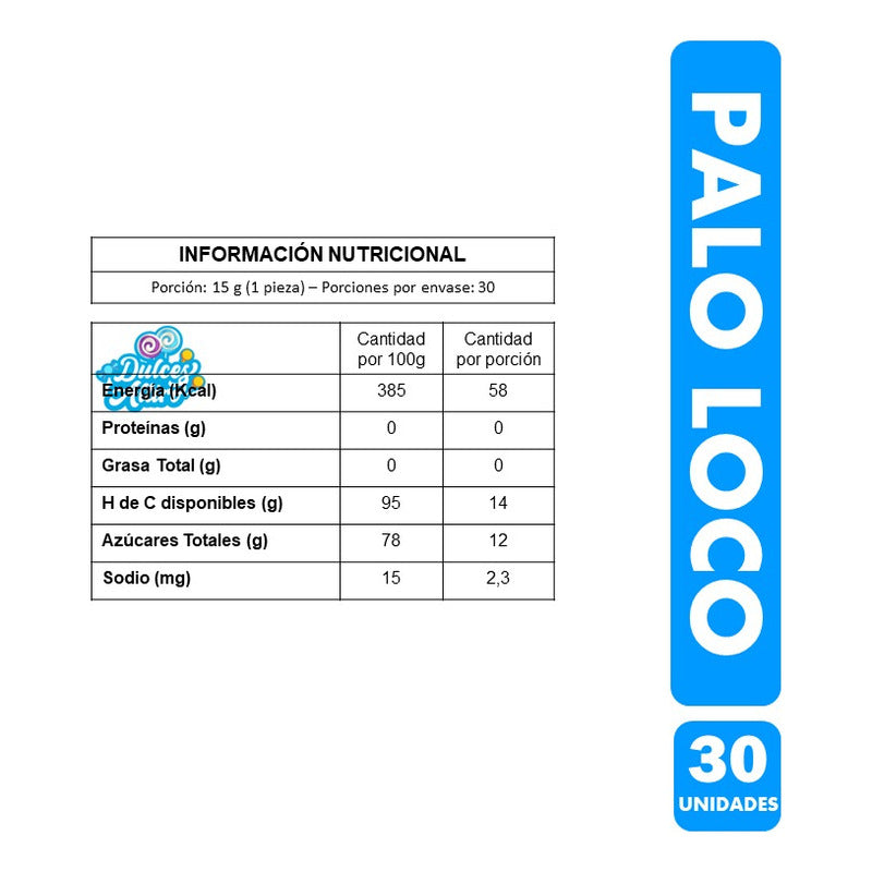 Palo Loco - Palito Con Dulce Ácido De Frutilla(caja Con 30u)