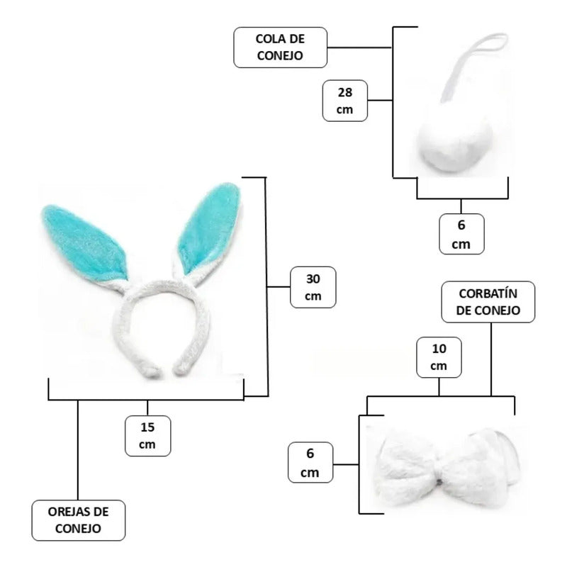 Cintillo Orejas Y Corbatín De Conejito Color Celeste Celeste