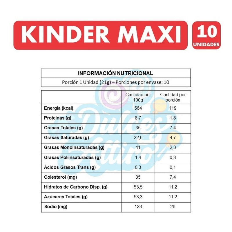 Kinder Maxi, Chocolate De Leche - Pack De 10 Barras De 21gr.