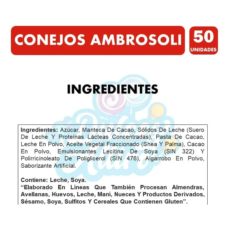 Conejitos De Chocolate Especial Pascua Ambrosoli - 50uni