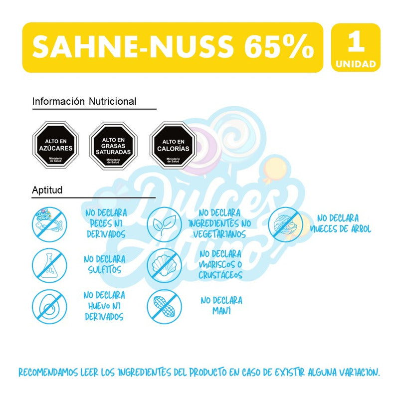 Chocolate Sahne Nuss 65% Cacao De Nestlé (barra 160 Gramos)