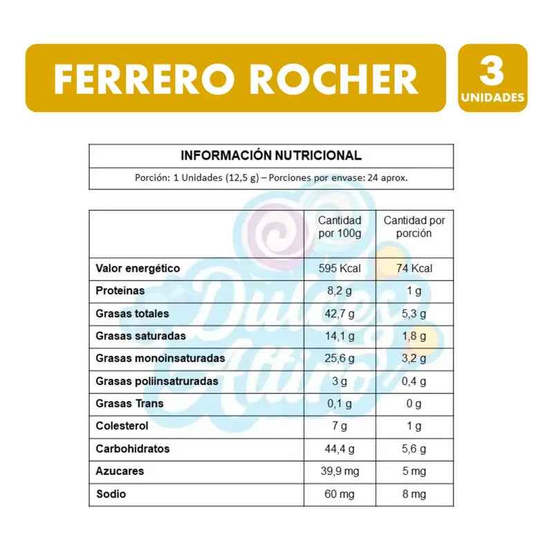 Bombones Ferrero Rocher Relleno De Cacao Y Avellana - 3 Uni