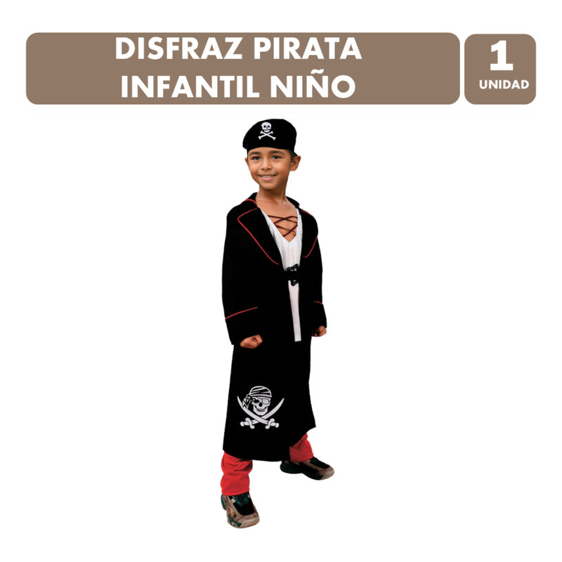 Disfraz Traje De Pirata Niño Cosplay Fiesta Halloween Negro 3-4