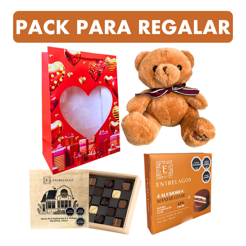 Pack Oso + Bombones Entrelagos + Alfajores Manjar + Bolsa