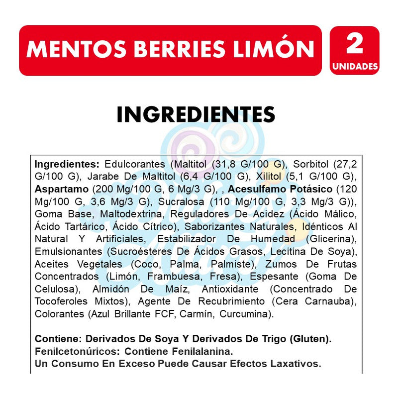 Mentos Berries Limón - Goma De Mascar Sin Azúcar (pack 2uni)