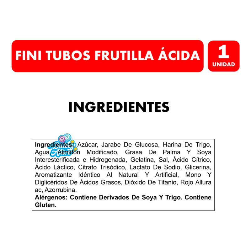 Gomitas Fini Sabor Frutilla Ácida En Forma De Tubos (80 Gr)