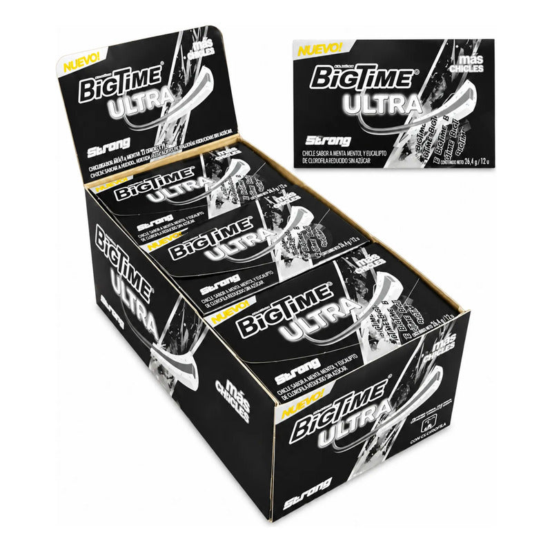 Chicle Bigtime Ultra Strong Menta, Mentol Y Eucaliptus (12u)