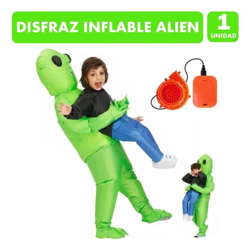 Disfraz Inflable Alien Cargando Niño Infantil (120 - 150cm) Verde Lima 120 - 150