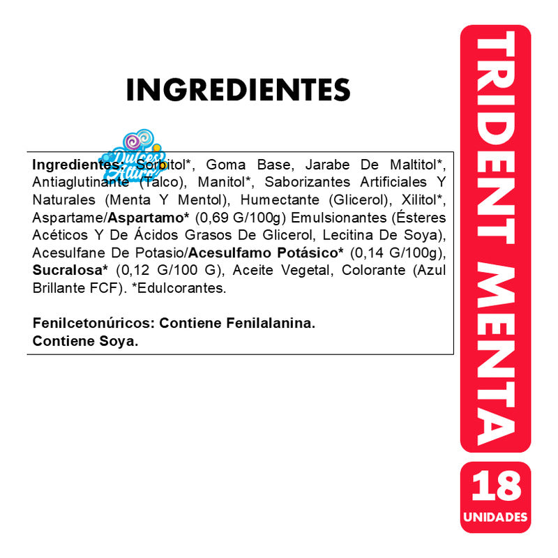 Trident Azul - Chicle Sabor Menta Suave (caja Con 18 Uni)