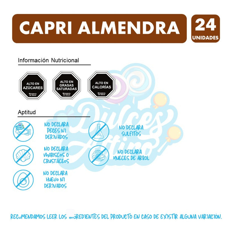Chocolate Capri Almendra ( Contiene 24 Unidades)